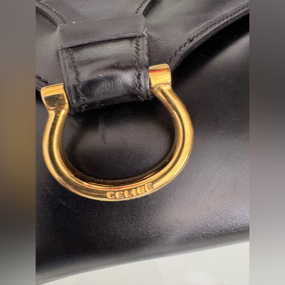 Celine Black Leather Crossbody Bag with Gold Accent - Picture 3 of 8